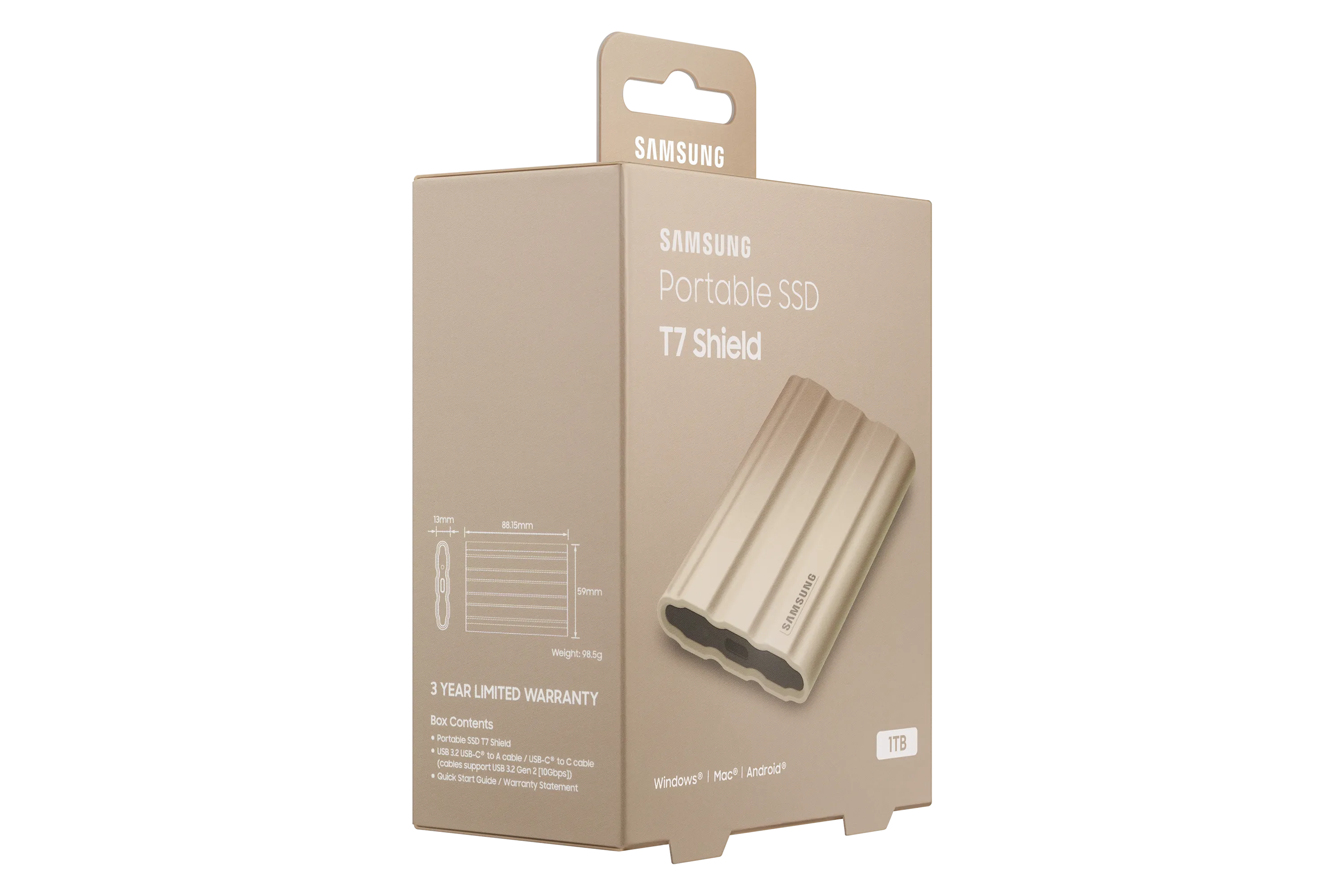 Samsung 三星 T7 Shield 1TB USB3.2 行動固態硬碟SSD (奶茶棕)(MU-PE1T0K)