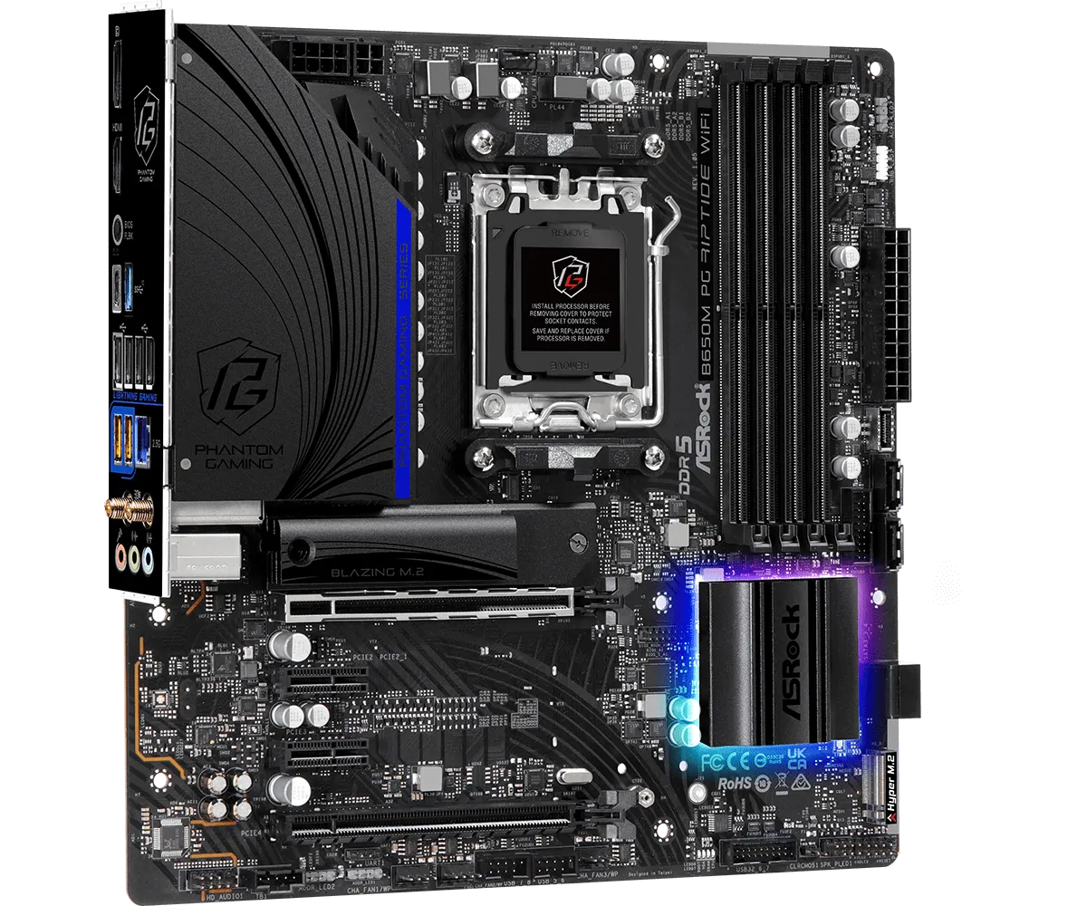 ASRock 華擎 B650M PG Riptide WiFi Micro-ATX 主機板 (DDR5/Wi-Fi 6E/藍牙/AM5)