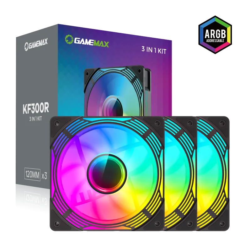 GameMax KF300R Reverse 12cm Black Frame ARGB Fan (3把反向黑色套裝)(KF300R BK)