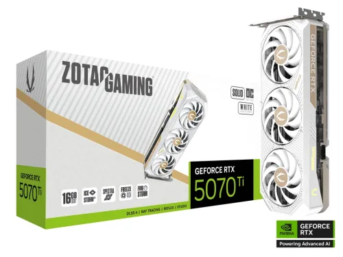ZOTAC GAMING 索泰 GeForce RTX 5070Ti SOLID CORE OC White Edition 16GB GDDR7 白色顯示卡三風扇超頻版 (ZT-B50710Q2-10P)
